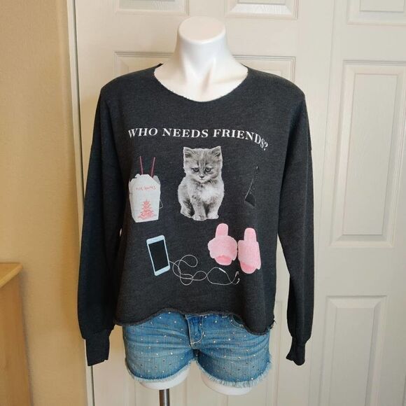 Wildfox Who Needs Friends? drop shoulder crop sweatshirt XS - Picture 4 of 10